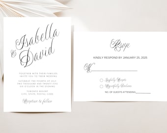 Script Wedding Invitation Template: Editable RSVP Card (Instant Download)