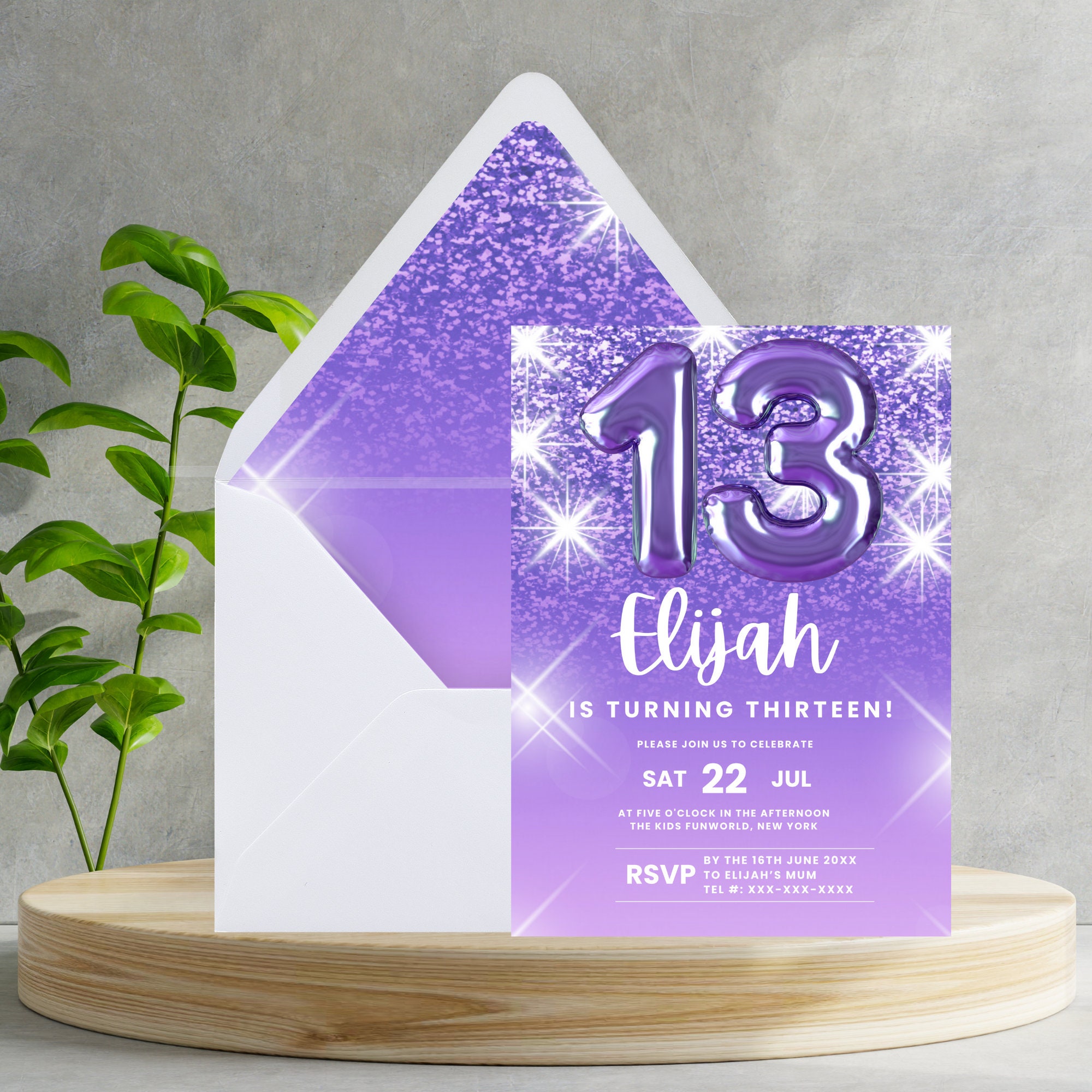 Editable 13th Birthday Invitation, Thirteenth Birthday Invite ...