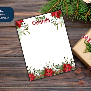 Printable Merry Christmas Writing Paper, 8.5&quot;x11&quot; Unlined Writing Stationery, Editable Blank Paper, Instant Download, Notes & Journal Paper