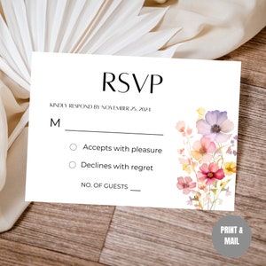 Editable  Wedding RSVP Card Printable, Printable Wildflower Floral RSVP Card, Wedding Invite Insert Template, Instant Download