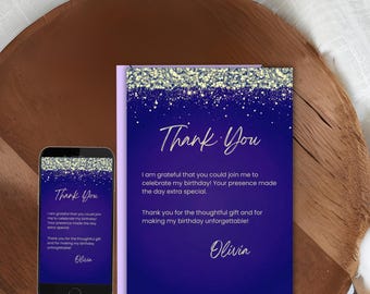 Royal Blue and Gold Thank You Card Template - Editable Thank You ...
