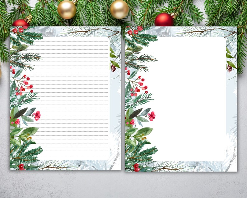 Winter Christmas Writing Paper, Printable Lined and Unlined Christmas ...
