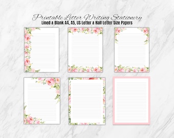 Pink Floral Writing Stationery: Lined & Blank Paper (Digital Download)