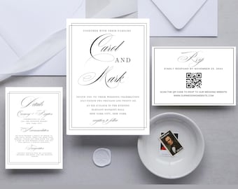 Elegant Script Wedding Invitation Suite: Printable Template (Instant Download)