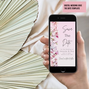 Pink Floral Wedding Save The Date Template: Editable Evite (Canva, Instant Download)