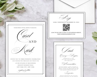 Moderne Kalligraphie Hochzeitseinladung Set: Minimalistische Hochzeitseinladung Set (Instant Download)
