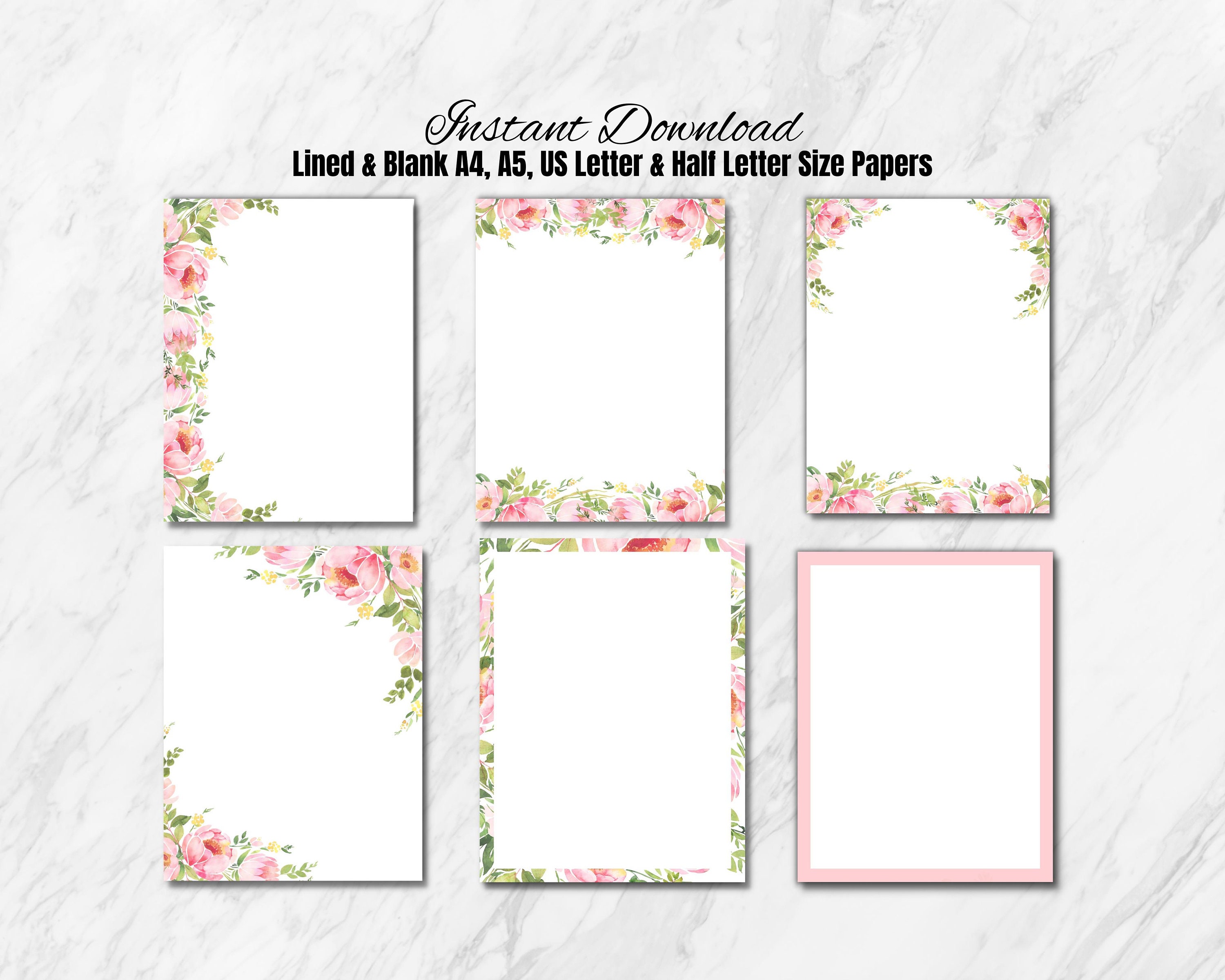 Pink Floral Letter Writing Set-us Letter, Half Letter, A4 & A5 Lined ...