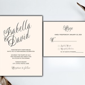Script Wedding Invitation, Printable Wedding Invitation Set, Editable Invitation Template, RSVP Card, Instant Download