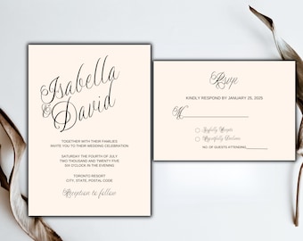 Script Wedding Invitation Set: Editable Template, RSVP Card (Instant Download)