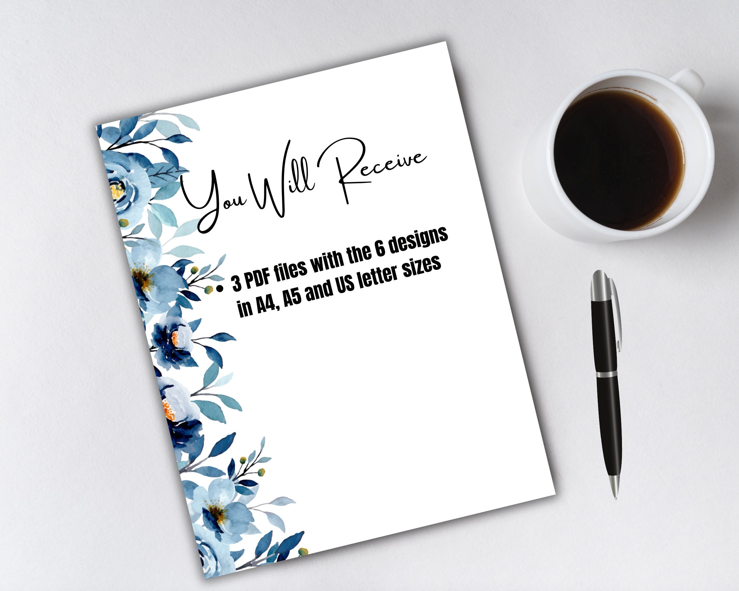 Blue Floral Writing Paper: Lined and Blank Stationery Set (digital ...