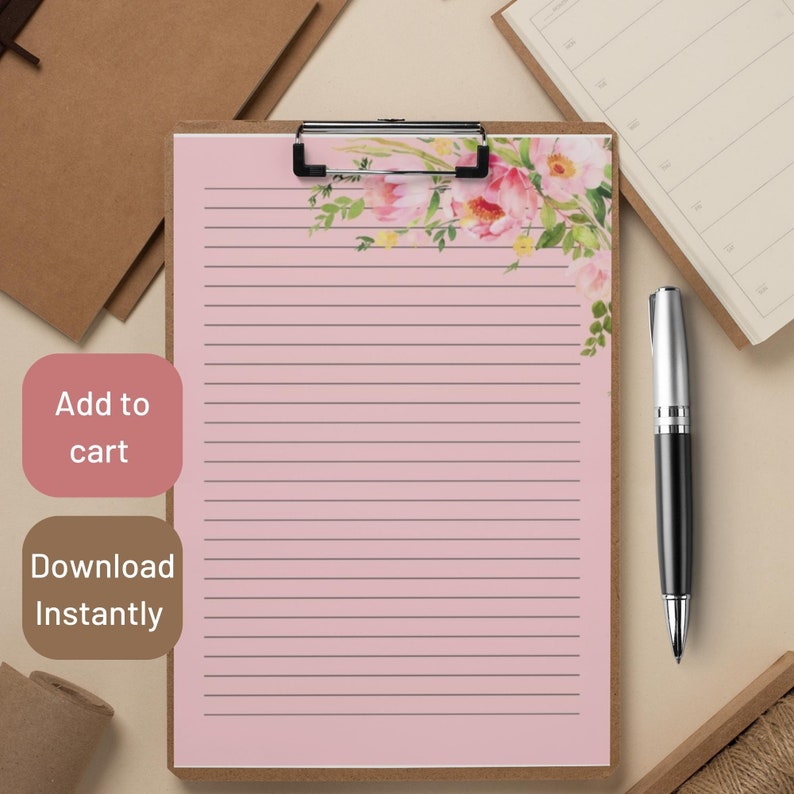 Pink Floral Printable Writing Stationery Floral Stationary Etsy