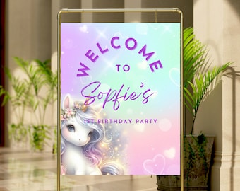 Sjabloon Welkomstbord verjaardag eenhoorn: DIY-feestdecor (digitale download)