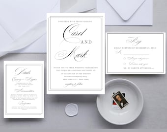 Elegant Script Wedding Invitation Suite: Printable Template (Digital Download)