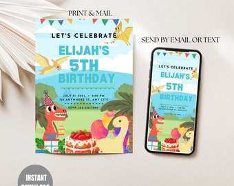 Dinosaur 5th Birthday Invitation:  Jurassic Theme (Digital Download)