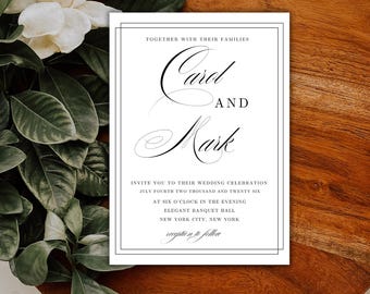 Classic Script Wedding Invitation Template: Minimalist Invite (Digital Download)