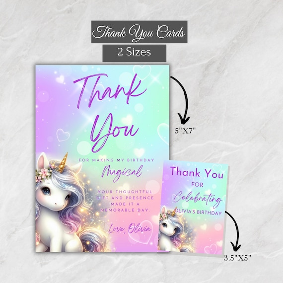 Unicorn Thank You Cards - 4x7 Inches Of 50 Blank Card Notes With Envelopes - Perfect Gift And Greeting Cards For Kids And Birthday Party, Baby Shower, Graduation, Wedding - Pinkish Unicorn - View #4