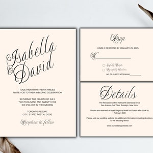 Script Wedding Invitation Suite, Printable Wedding Invitation Set, Editable Invitation Template, RSVP & Details Card, Instant Download