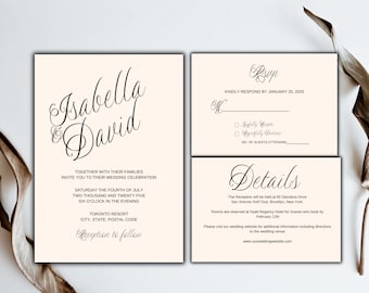 Script Wedding Invitation Suite: Editable Template (Instant Download)