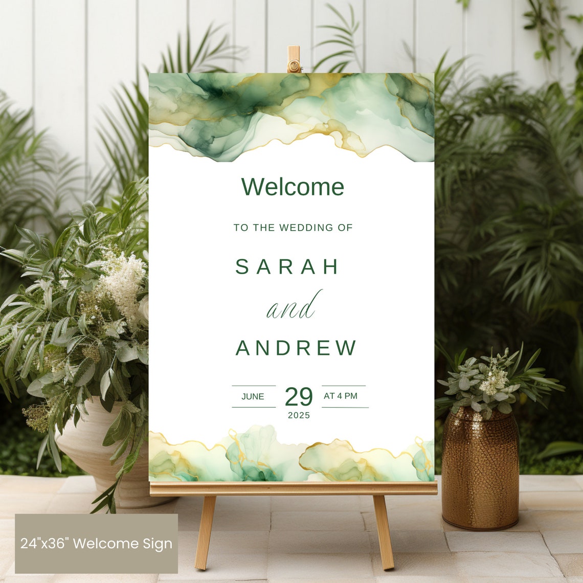 Editable Green Watercolor Wedding Welcome Sign Template Instant Download, Printable Welcome ...