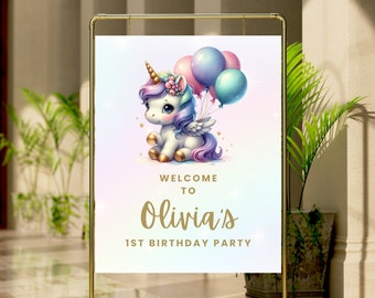 Unicorn Birthday Welcome Sign: Editable Party Decor (Digital Download)