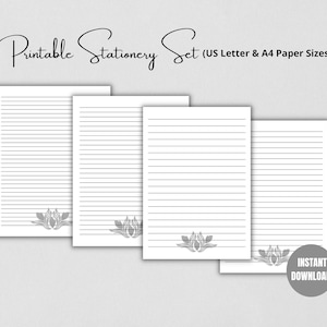 Set di cancelleria per scrivere lettere: set di carta da lettere stampabile, carta per diario a righe, carta per appunti a righe, download istantaneo