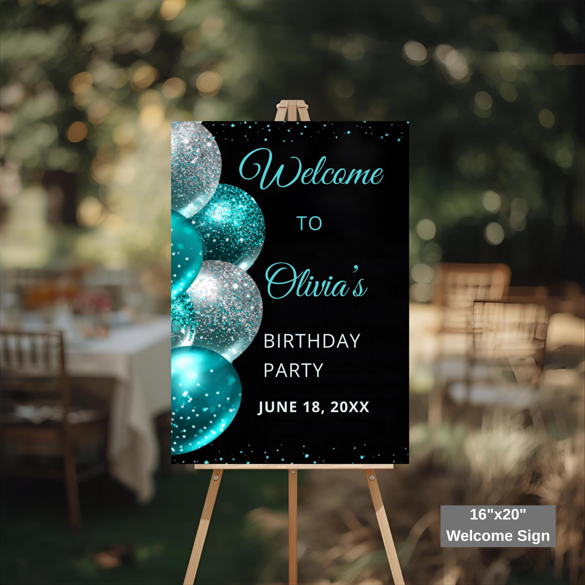Editable Turquoise Birthday Welcome Sign: Printable Teal Party ...