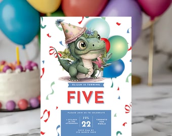 Editable Dinosaur 5th Birthday Invitation: T-Rex Party, Boys Jurassic Theme (Digital Download)