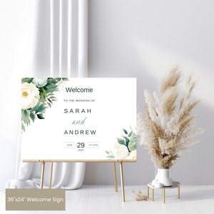 Editable Green Floral Wedding Welcome Sign Template Instant Download, Printable Greenery Welcome Poster, Wedding Entry Sign, Wedding Decor