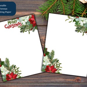 Printable Floral Christmas Writing Set, 8.5&quot;x 11&quot; Lined Writing Stationery, Editable blank Paper, Instant Download, Notes & Journal Paper