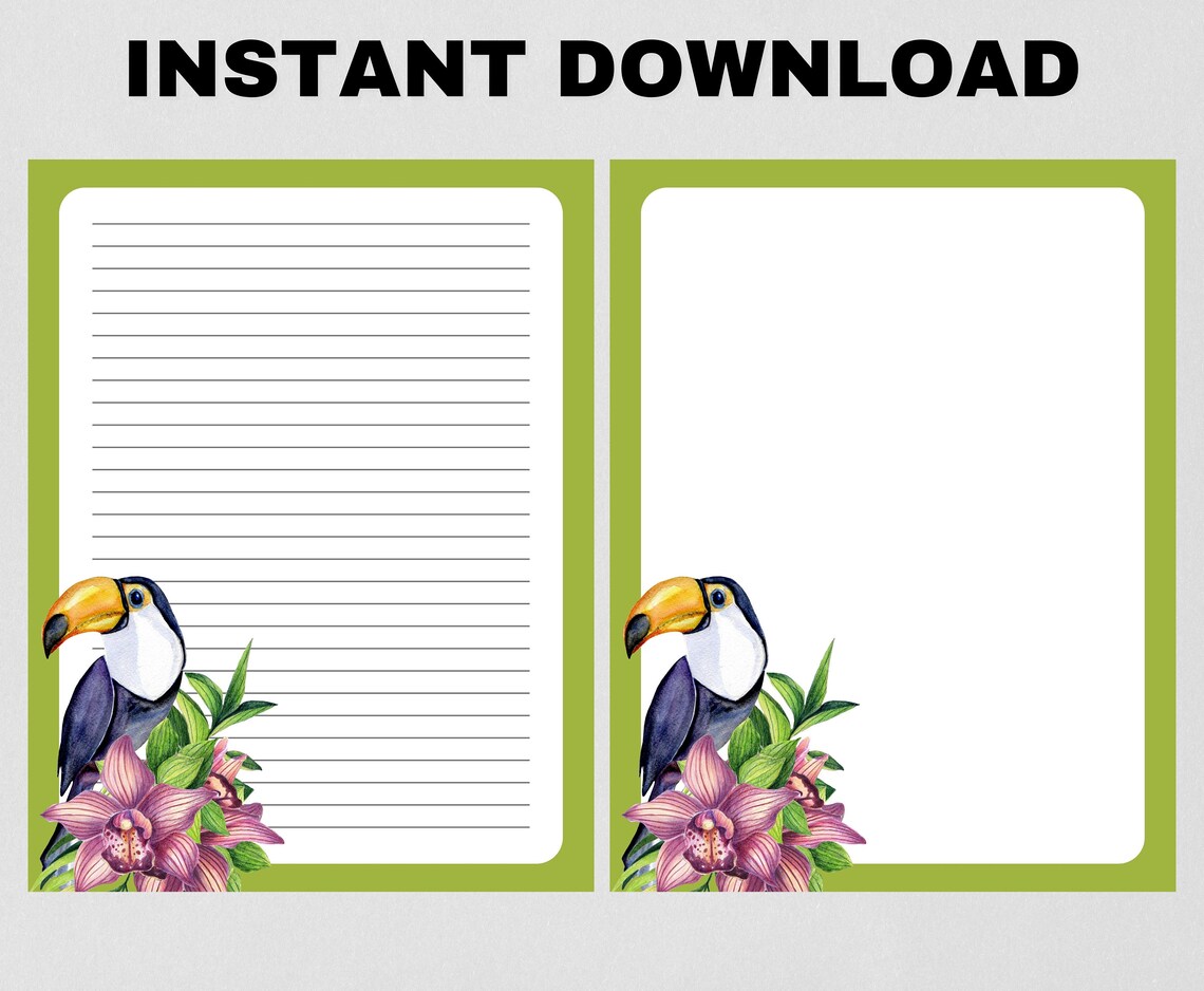 Tropical Bird Floral Writing Paper: Lined & Unlined Stationery (PDF) - Etsy