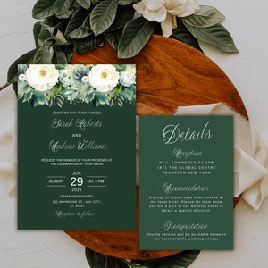 Grüne Blumen Hochzeitseinladung Set: Druckbare Vorlage (Digitaler Download)