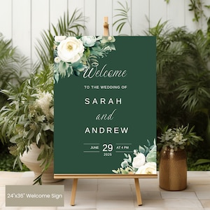 Editable Green Wedding Welcome Sign Template Instant Download, Printable  Welcome Poster, Green Floral Wedding Entry Sign, Wedding Decor