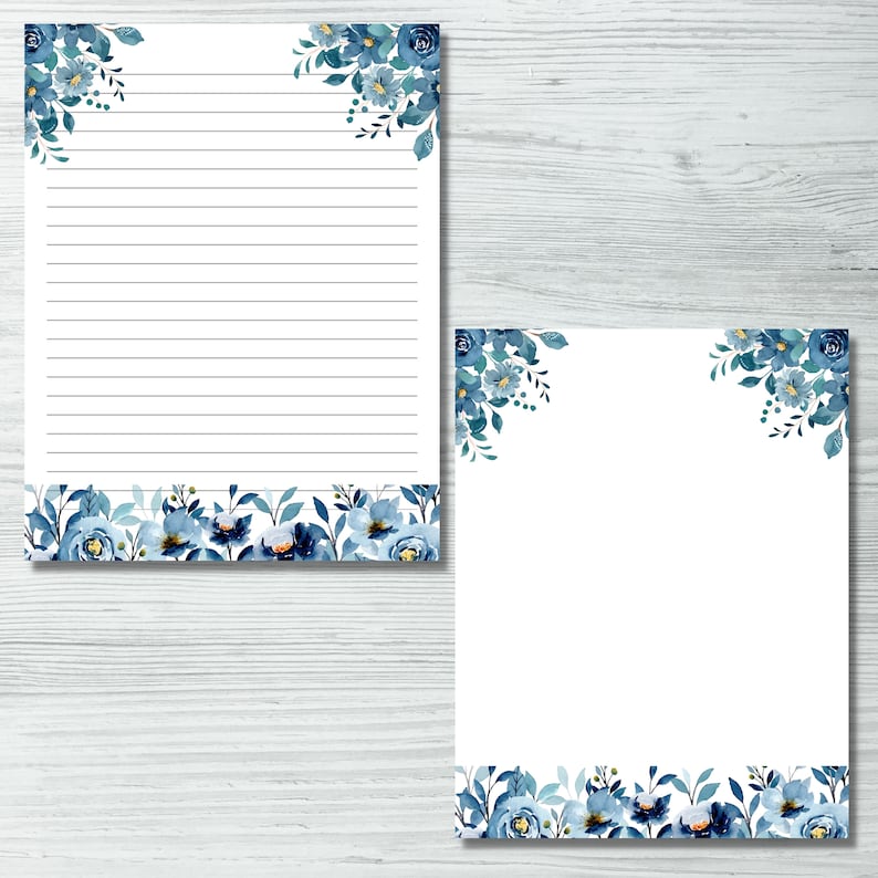 Printable Blue Floral Letter Writing Set US Letter A4 & A5 Etsy Canada