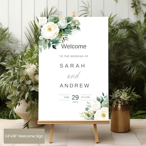 Editable Green Floral Wedding Welcome Sign Template Instant Download, Printable Welcome Poster, Wedding Entry Sign, Wedding Decor
