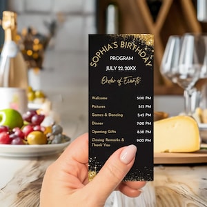 Black and Gold Birthday Program Template: Editable Order of Events (Instant Download)
