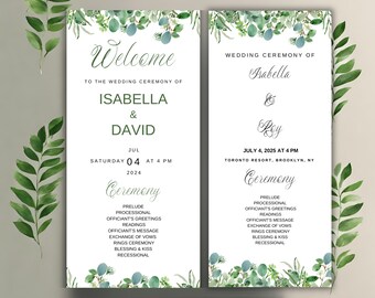 Eucalyptus Wedding Program Template: Editable Order of Service (Instant Download)