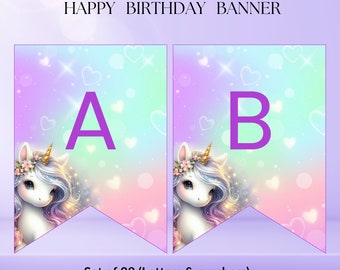 Afdrukbare verjaardagsbanner eenhoorn: feestdecoratie (digitale download)
