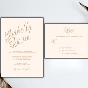 Gold Script Wedding Invitation, Printable Wedding Invitation Set, Editable Invitation Template, RSVP Card, Instant Download