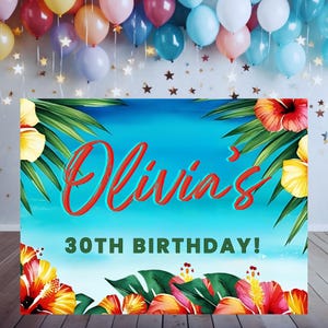 Tropical Palm Tree Birthday Backdrop, Luau Party Banner, Editable Beach Party Birthday Backdrop, Summer Party Banner,  Instant Download