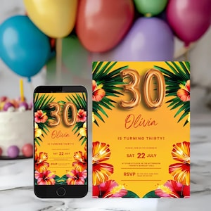 Tropisch 30. Geburtstagseinladung: Sommer Strandparty, printable Vorlage (digitaler Download)
