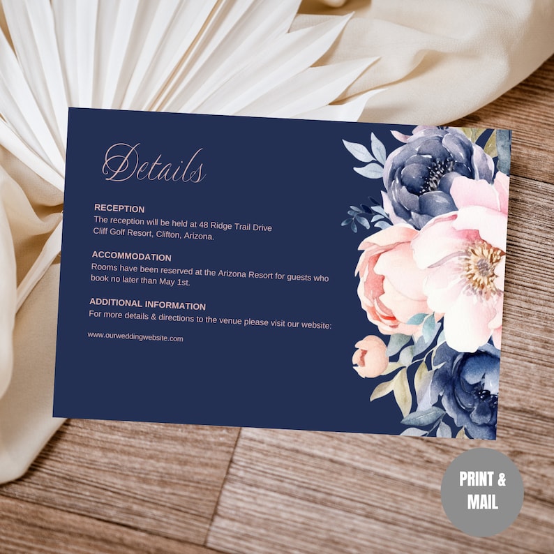 Editable Navy Blue Wedding Invitation Suite Template Instant Download ...