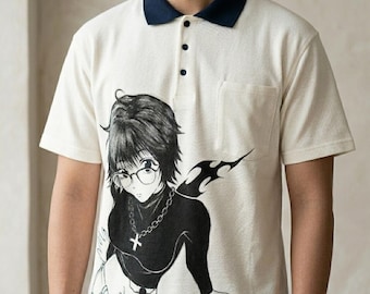 Custom Hand Painted Anime Polo Shirt | Personalized Manga Character Clothing