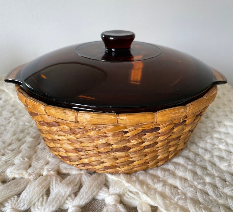 Vintage Casserole Anchor Hocking Basket Buffet Covered Casserole Dish