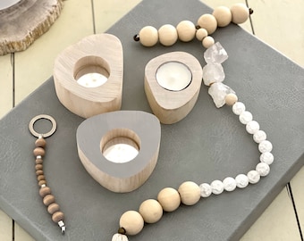 Mindfulness gift set - Breathing exercise tools - Handmade Large breathing beads, small meditation beads and set of 3 candle holders