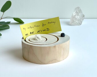 Handmade Wooden Affirmation Card Holder, Minimalist End Table Crystal Décor