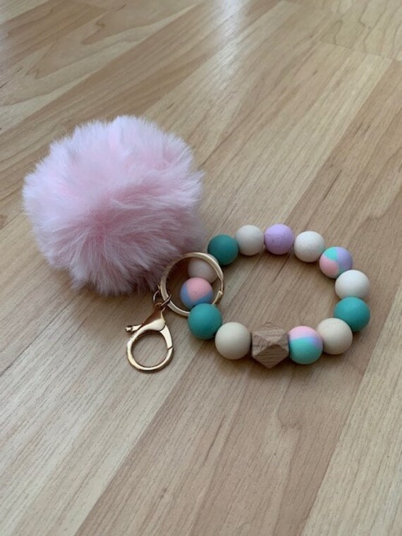 Keychain Wristlet, Pom Pom Wristlet, Mother's Day Gift, Teacher