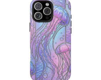 Funda para teléfono con diseño de medusas en tonos pastel y vidrieras
