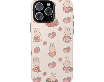 Funda para teléfono con estampado kawaii de conejito de fresa pastel
