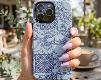 Funda para teléfono con estampado de azulejos de Cozy Bunny Coffee Dream