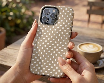 Funda clásica para teléfono con estampado de lunares beige